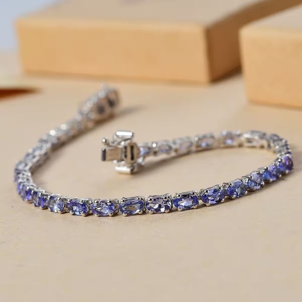 Tanzanite 6.15 ctw Tennis Bracelet, Rhodium Over Sterling Silver (7.25 In) - Picture 2 of 4